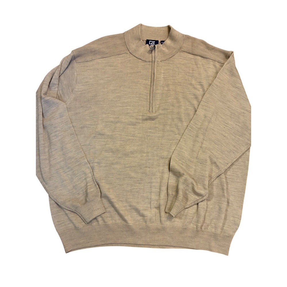 Cutter & Buck Mens 3XB Sand Merino Wool Blend Quarter Zip Sweater BCS07725 NEW
